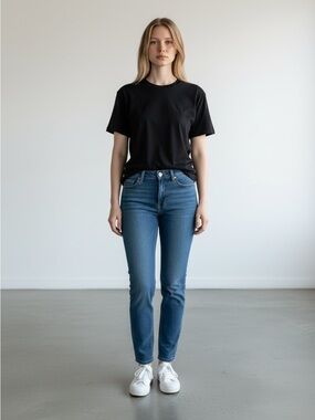 PAIGE Straight Leg Jeans in Medium Blue